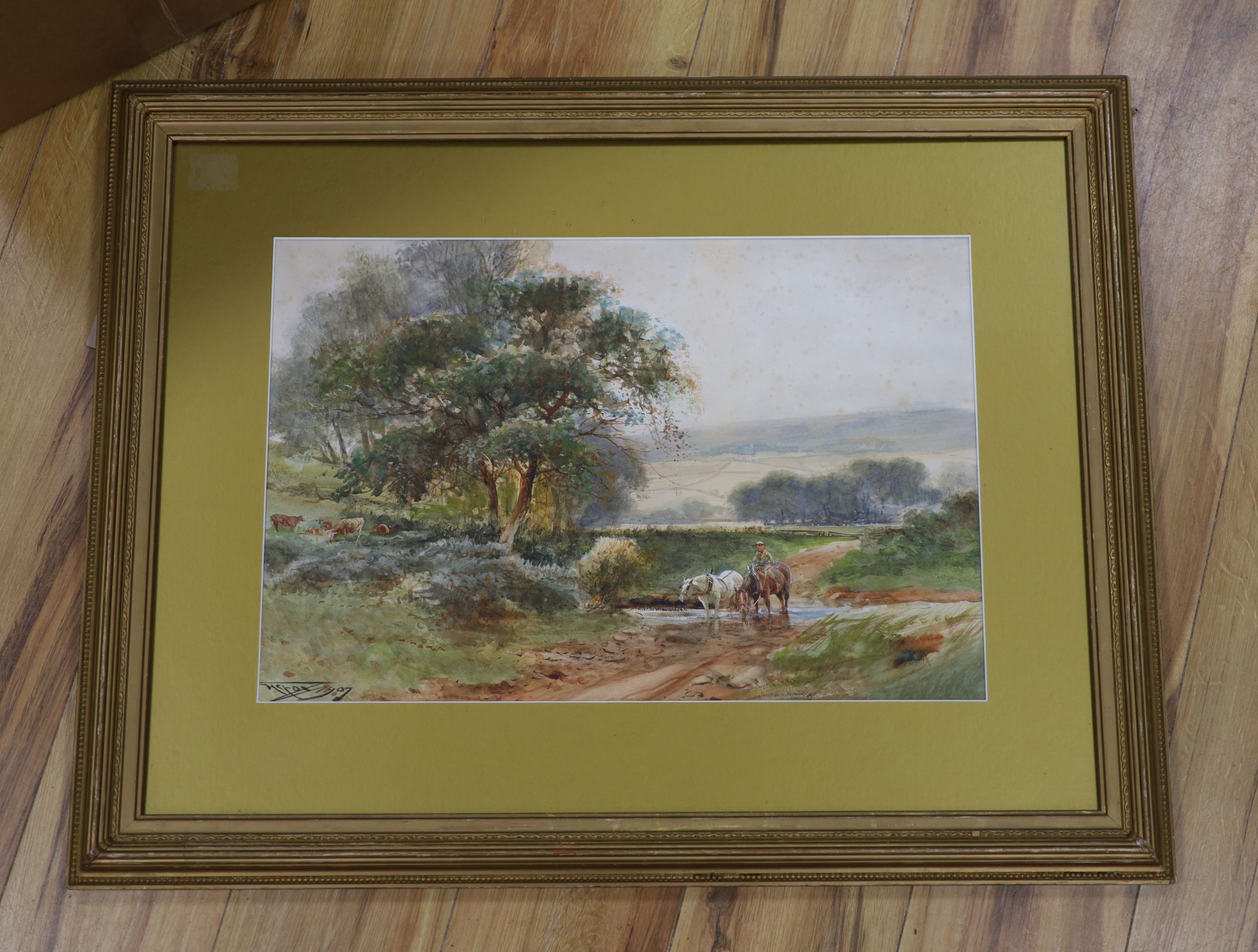 Henry Charles Fox (1860-1913), watercolour, 'In the Berkshire Downs near Streatley', signed and dated 1907, 35 x 53cm
